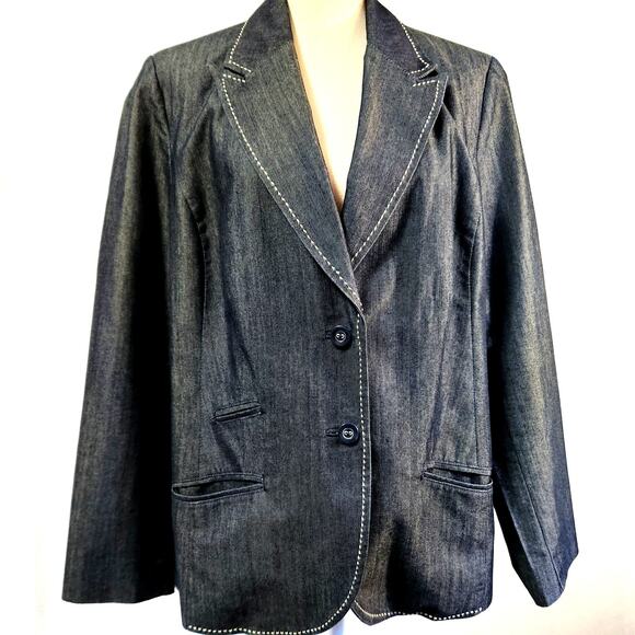 Tommy Hilfiger Jacket Denim Look Size 14 Lined Decorative Threading 3 Pockets - Picture 1 of 12